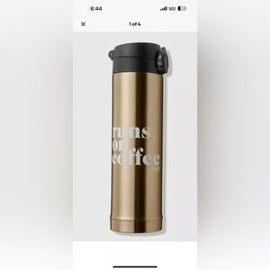 Victoria's Secret PINK Gold RUNS ON COFFEE Travel Mug Thermos Hot Cold Vs16